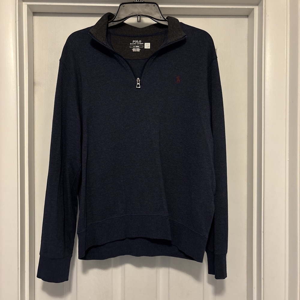 Polo Ralph Lauren Mock Neck Navy 1/4 Zip Pullover Lightweight Cotton Pony Med